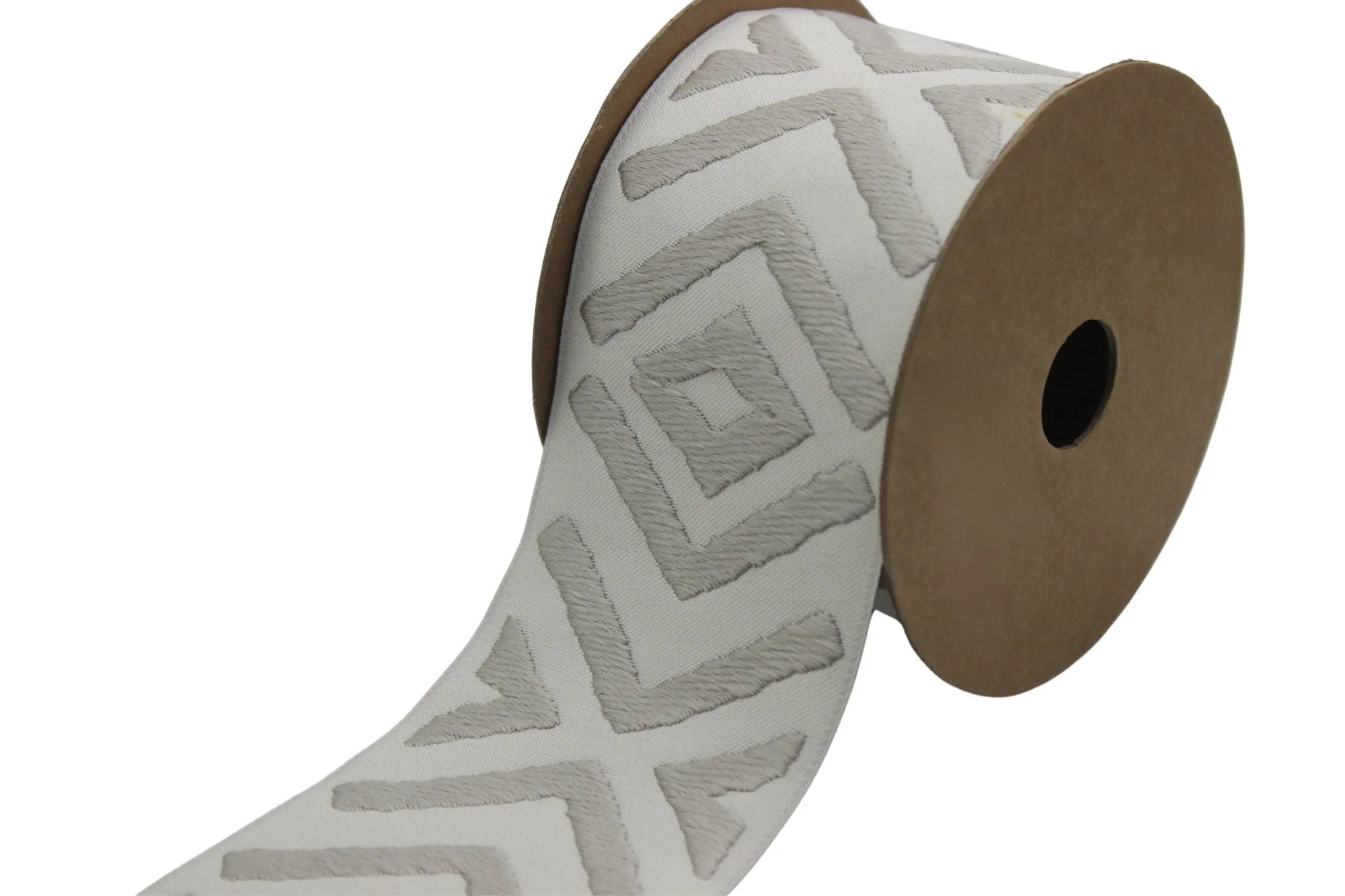 2.7" Embroidery Curtain Trim, Gray Color Jacquard Ribbon for Curtains, Drapery Banding, Drapery Trim Tape, Woven Border 207 V1