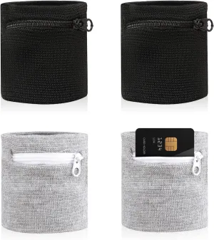 4PCS Wrist Wallet, Wrist Sweat Bands with Zipper, Light Comfortable Sports Absorb Sweat Wristbands for Women Men Running Hiking Workout, Wrist Pouch for Storage Key Card Cash