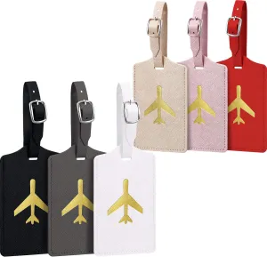6 Pieces Luggage Tags Suitcase Tag Travel Bag Labels Leather Instrument Baggage Bag Luggage Tags for Travel Bag Suitcase (Black, Gray, Pink, Red, White, Champagne Gold)