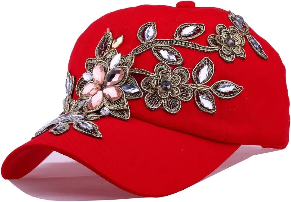 Bling Baseball Cap Women Lace Flower Rhinestone Denim Jean Snapback Hip Hop Hat