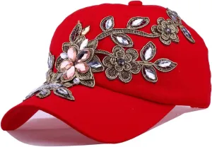 Bling Baseball Cap Women Lace Flower Rhinestone Denim Jean Snapback Hip Hop Hat