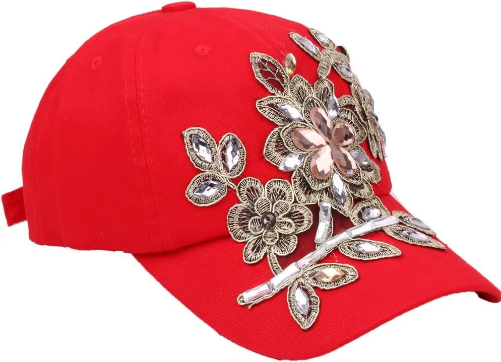 Bling Baseball Cap Women Lace Flower Rhinestone Denim Jean Snapback Hip Hop Hat
