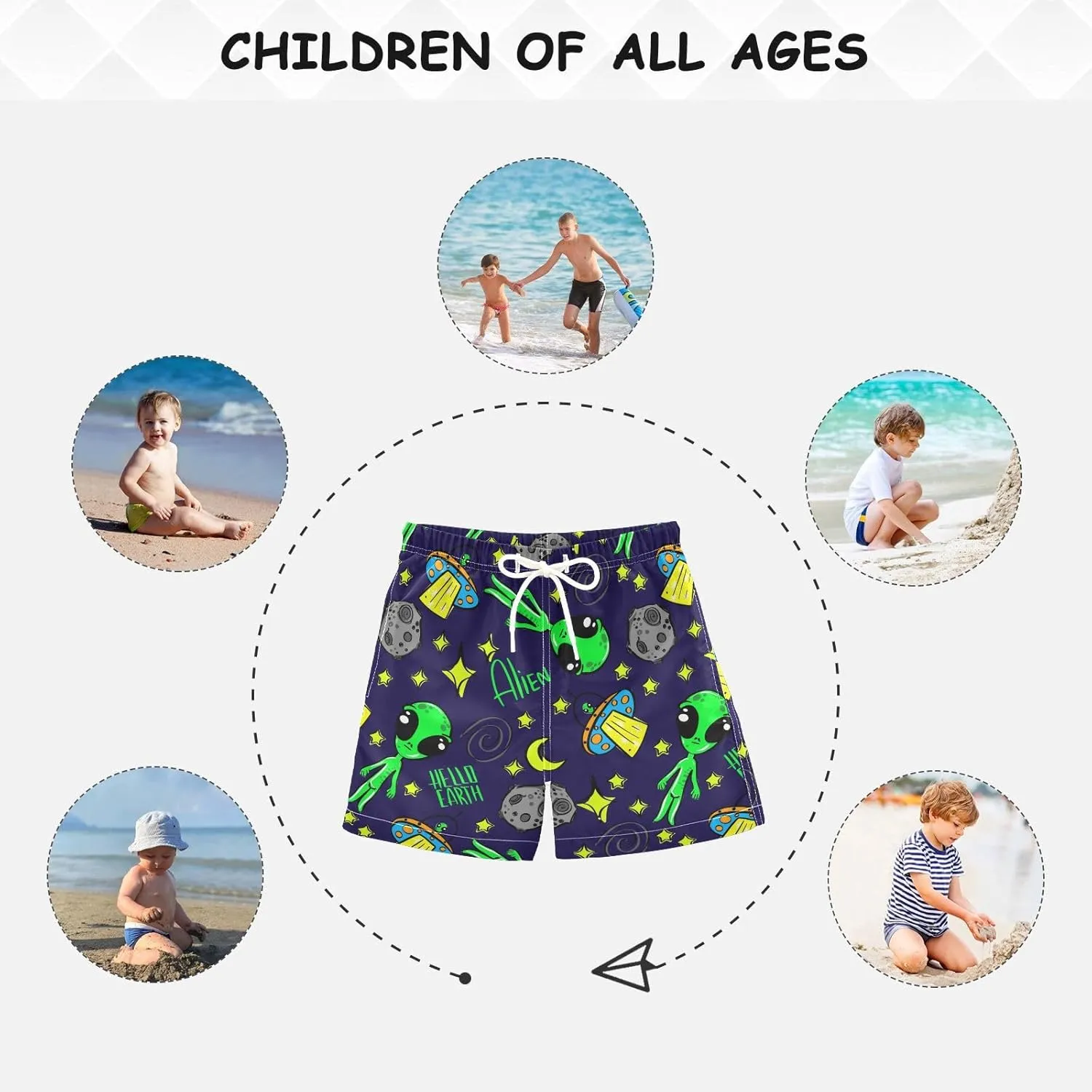 Boys Swim Trunks Beach Board Shorts Quick Dry Swimsuit Bathing Suits with Mesh Lining