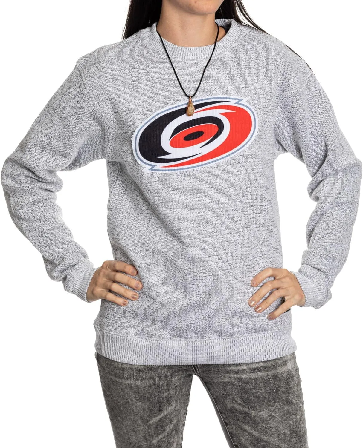 Calhoun NHL Surf & Skate Unisex Cabin Crew Neck Sweater with Premium Cotton Blend & Frayed Team Logo Crest