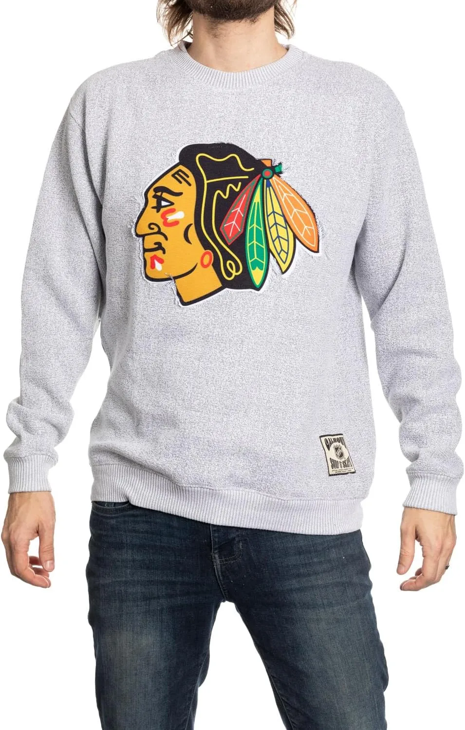 Calhoun NHL Surf & Skate Unisex Cabin Crew Neck Sweater with Premium Cotton Blend & Frayed Team Logo Crest