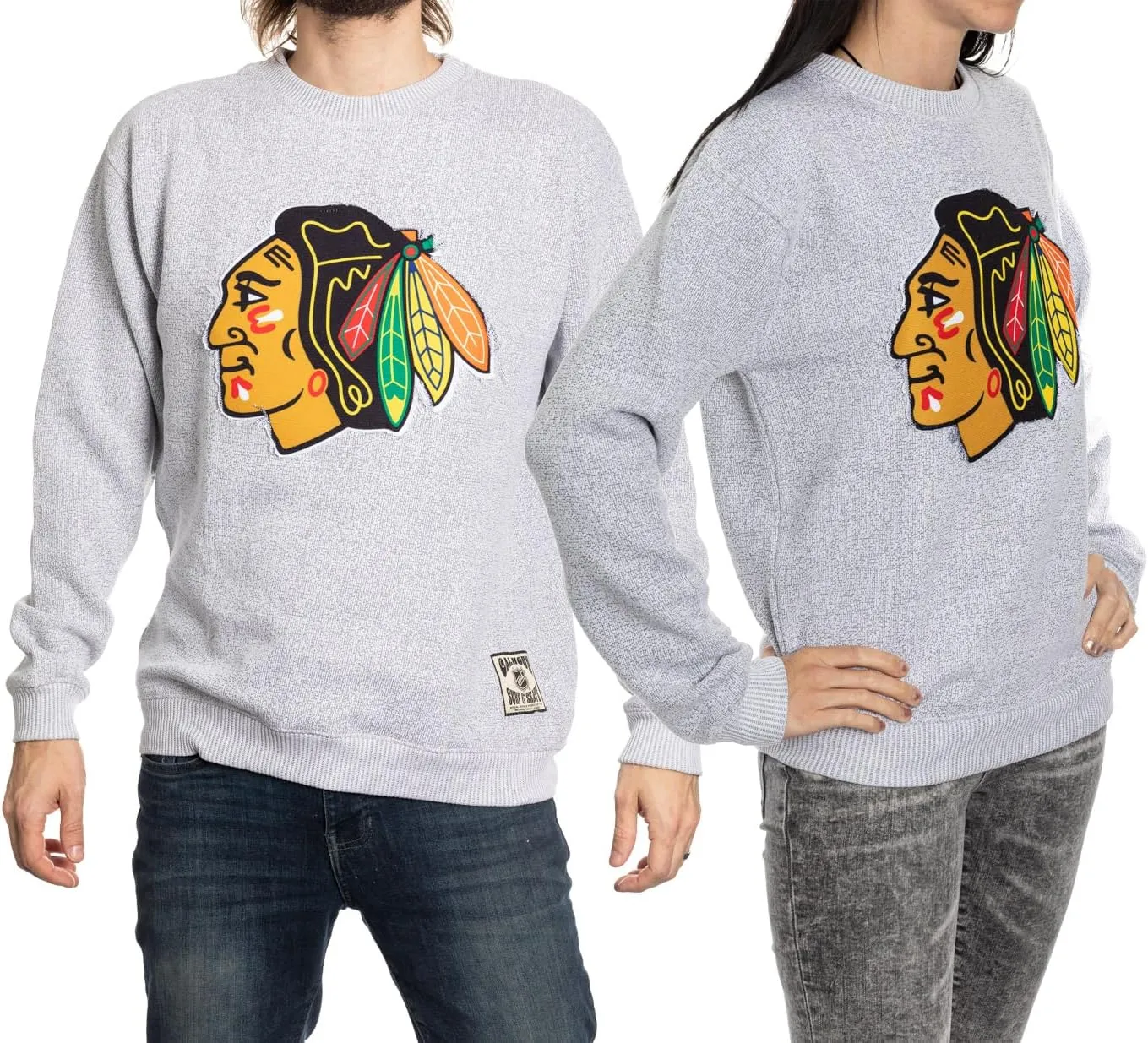 Calhoun NHL Surf & Skate Unisex Cabin Crew Neck Sweater with Premium Cotton Blend & Frayed Team Logo Crest