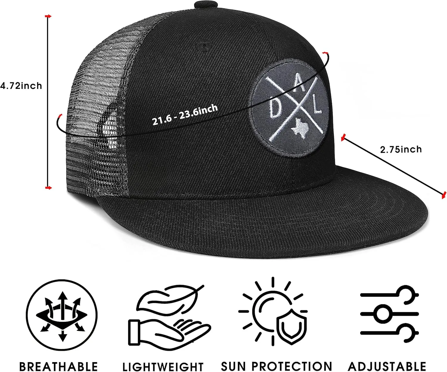 City Flat Brim Snapback Trucker Hat Mesh Hip Hop Flat Bill hat for Men & Women Unite State Adjustable Baseball Cap