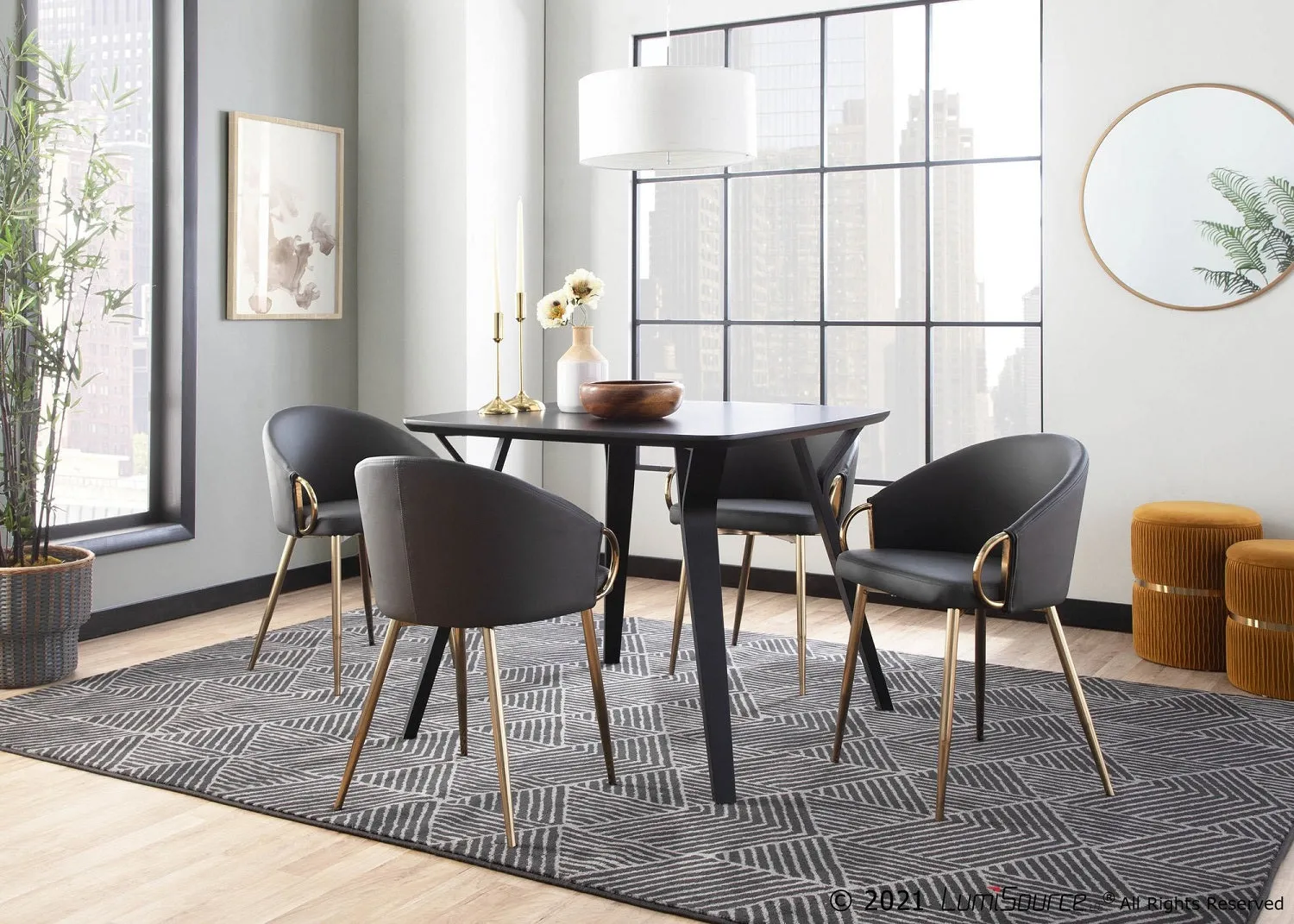 Claire Contemporary/Glam Chair in Gold Metal and Grey Faux Leather by LumiSource