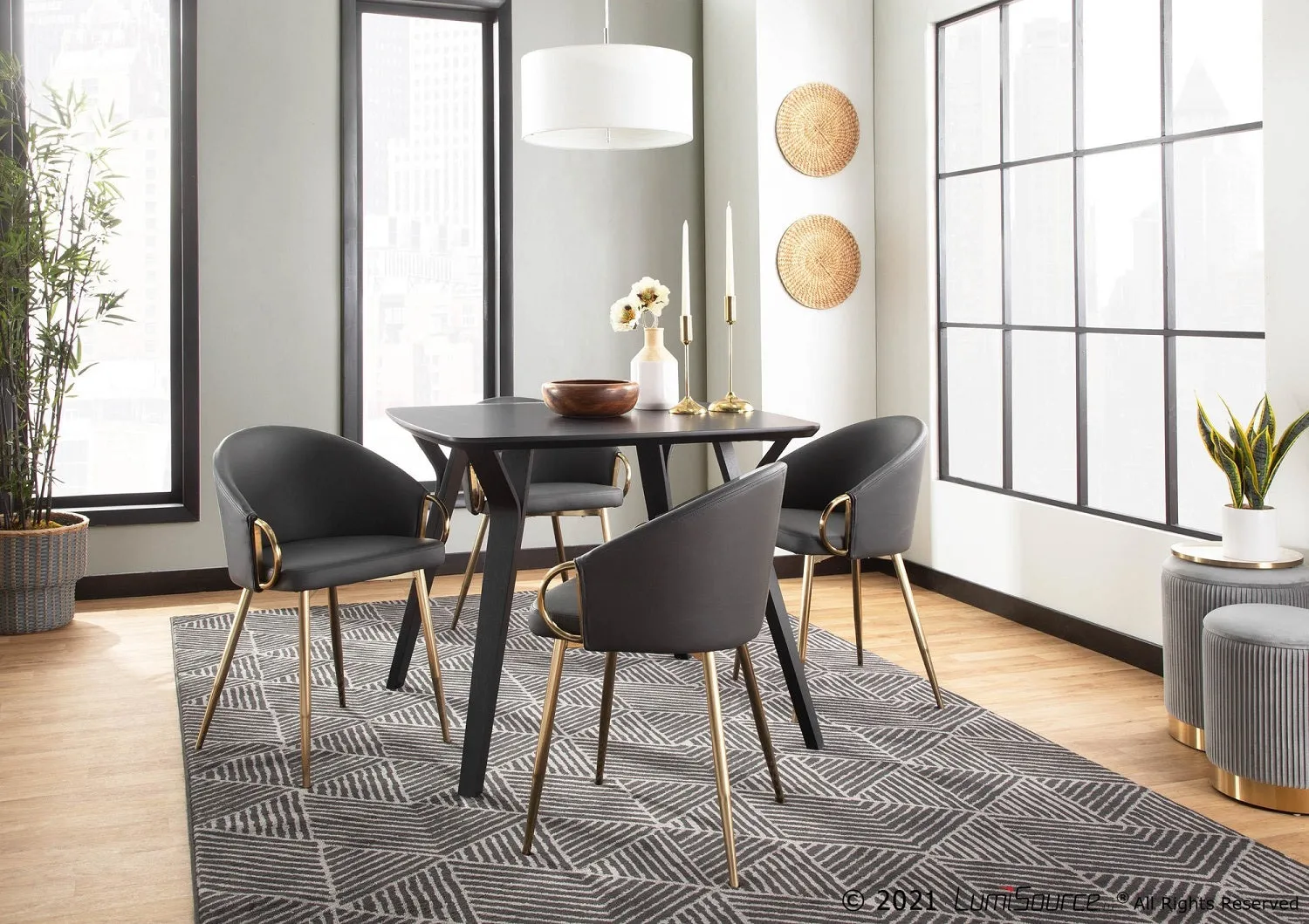 Claire Contemporary/Glam Chair in Gold Metal and Grey Faux Leather by LumiSource