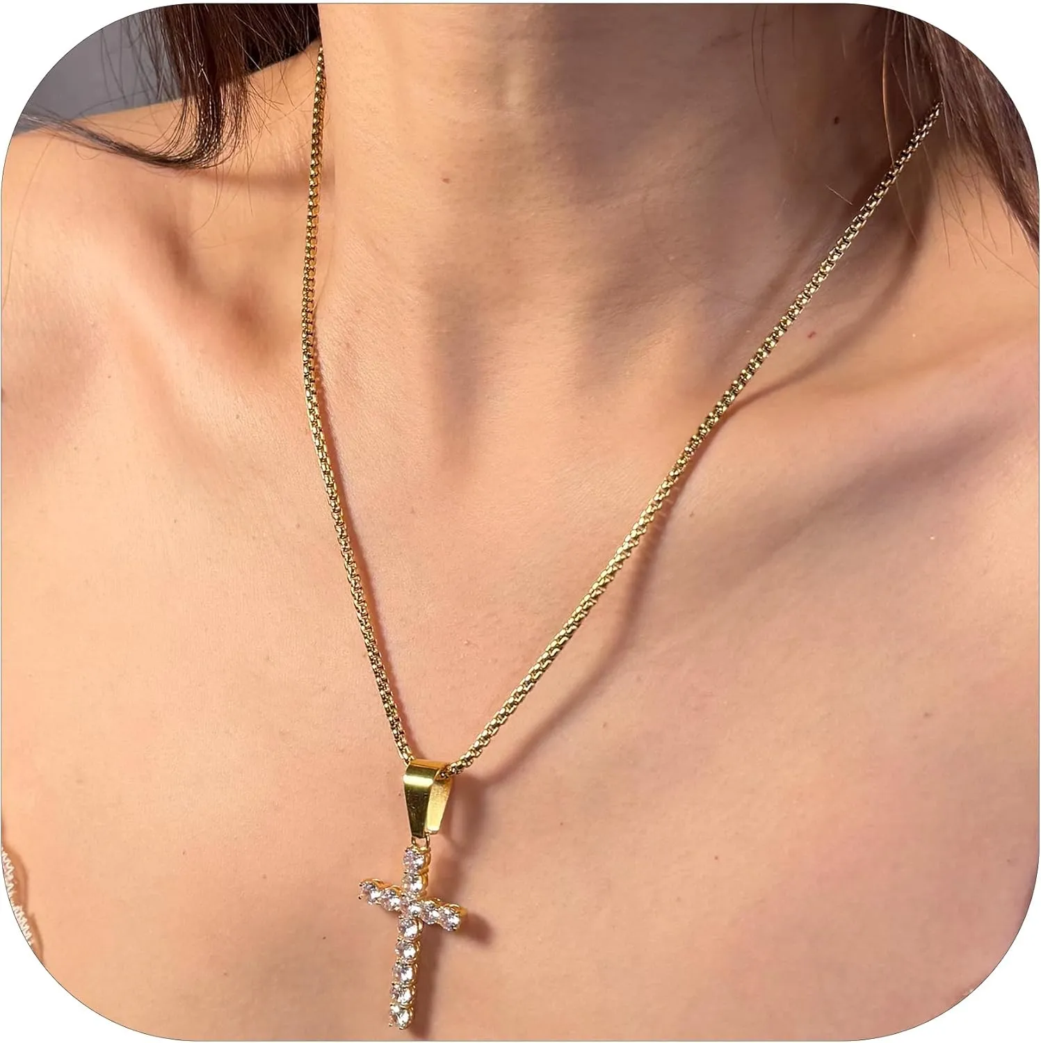 Cross Necklace for Women & Men, 18K Gold Plated Zircon Pendant Layered Necklace Set with 3 Chains   Earrings, Adjustable Length