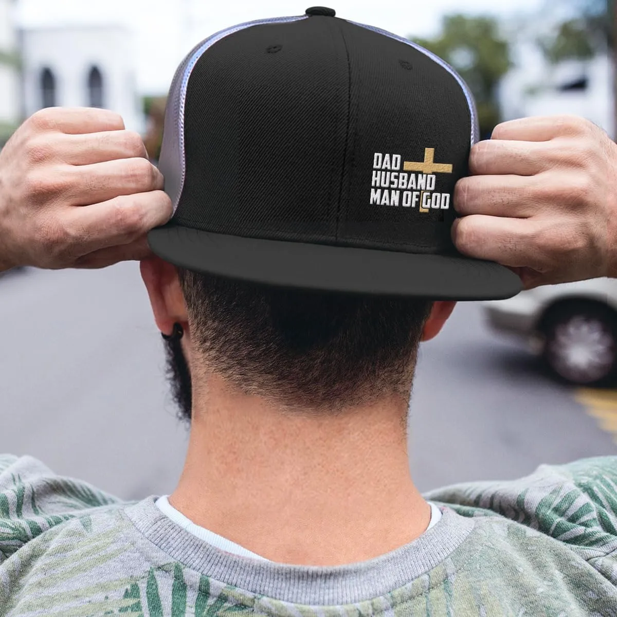 Dad Husband Man of God Cross Christian Trucker Hat - Adjustable Fit Snapback Hat - Breathable Mesh Side for Casual Wear