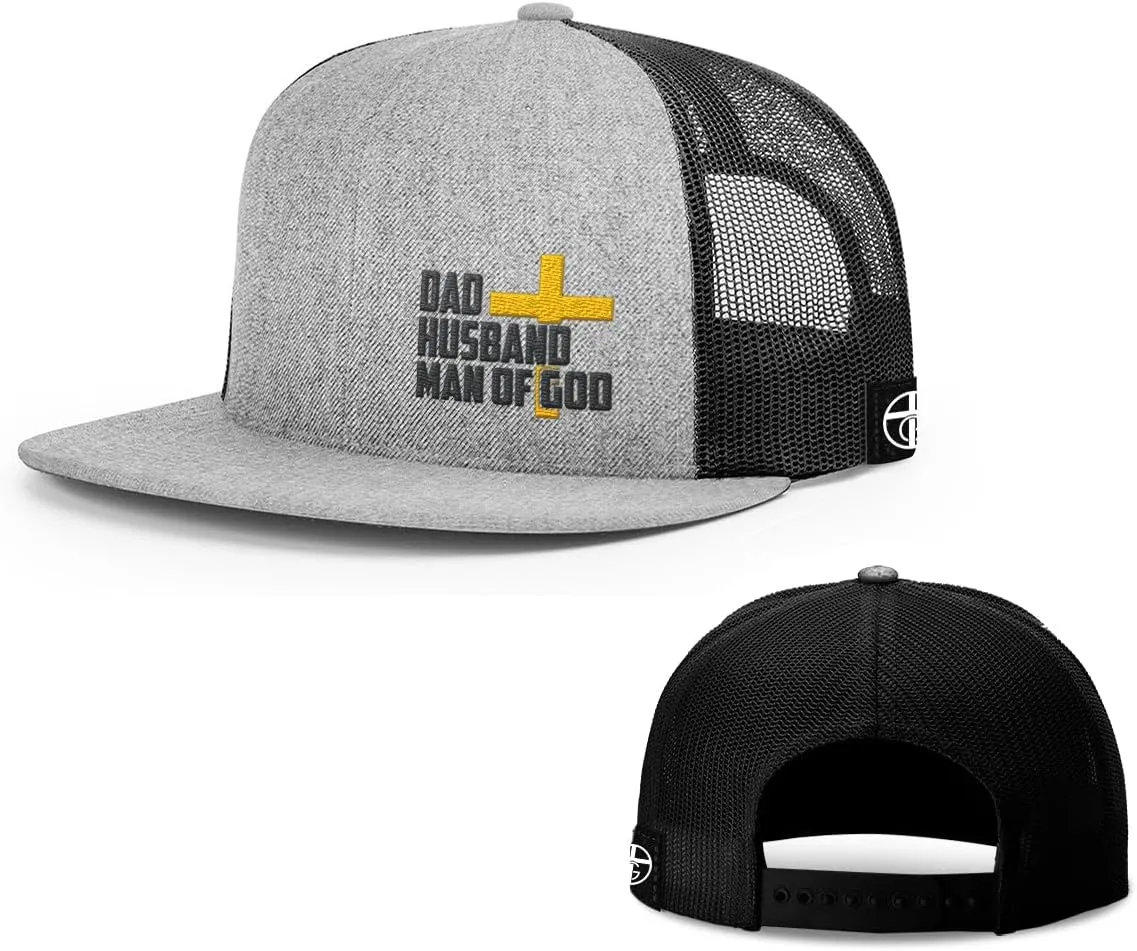 Dad Husband Man of God Cross Christian Trucker Hat - Adjustable Fit Snapback Hat - Breathable Mesh Side for Casual Wear