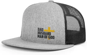 Dad Husband Man of God Cross Christian Trucker Hat - Adjustable Fit Snapback Hat - Breathable Mesh Side for Casual Wear