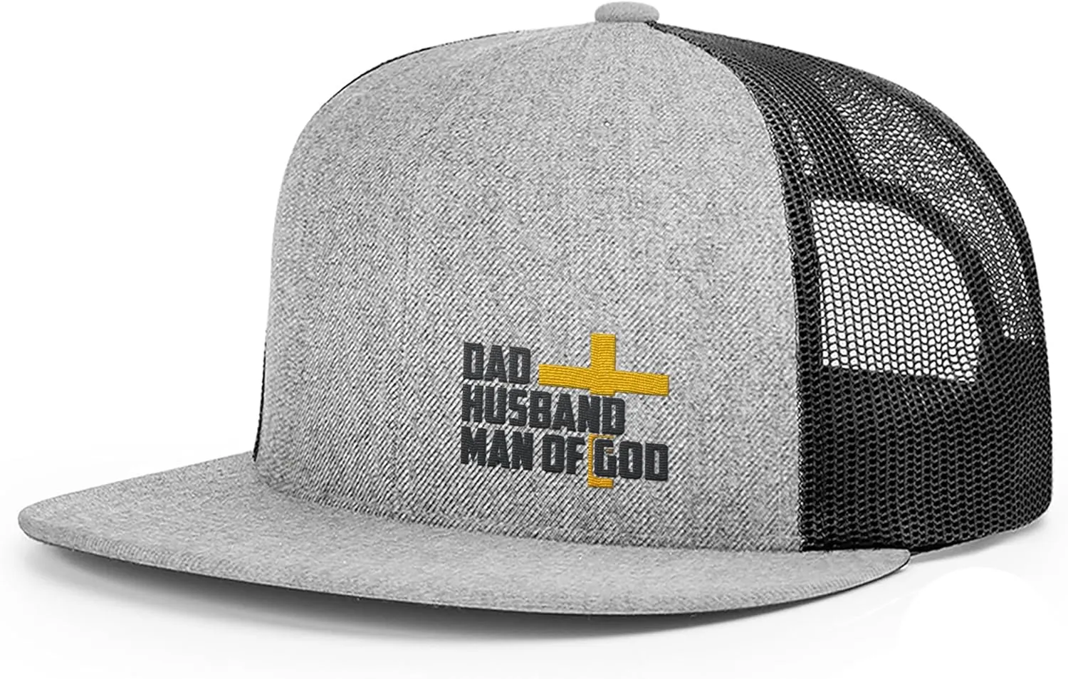 Dad Husband Man of God Cross Christian Trucker Hat - Adjustable Fit Snapback Hat - Breathable Mesh Side for Casual Wear