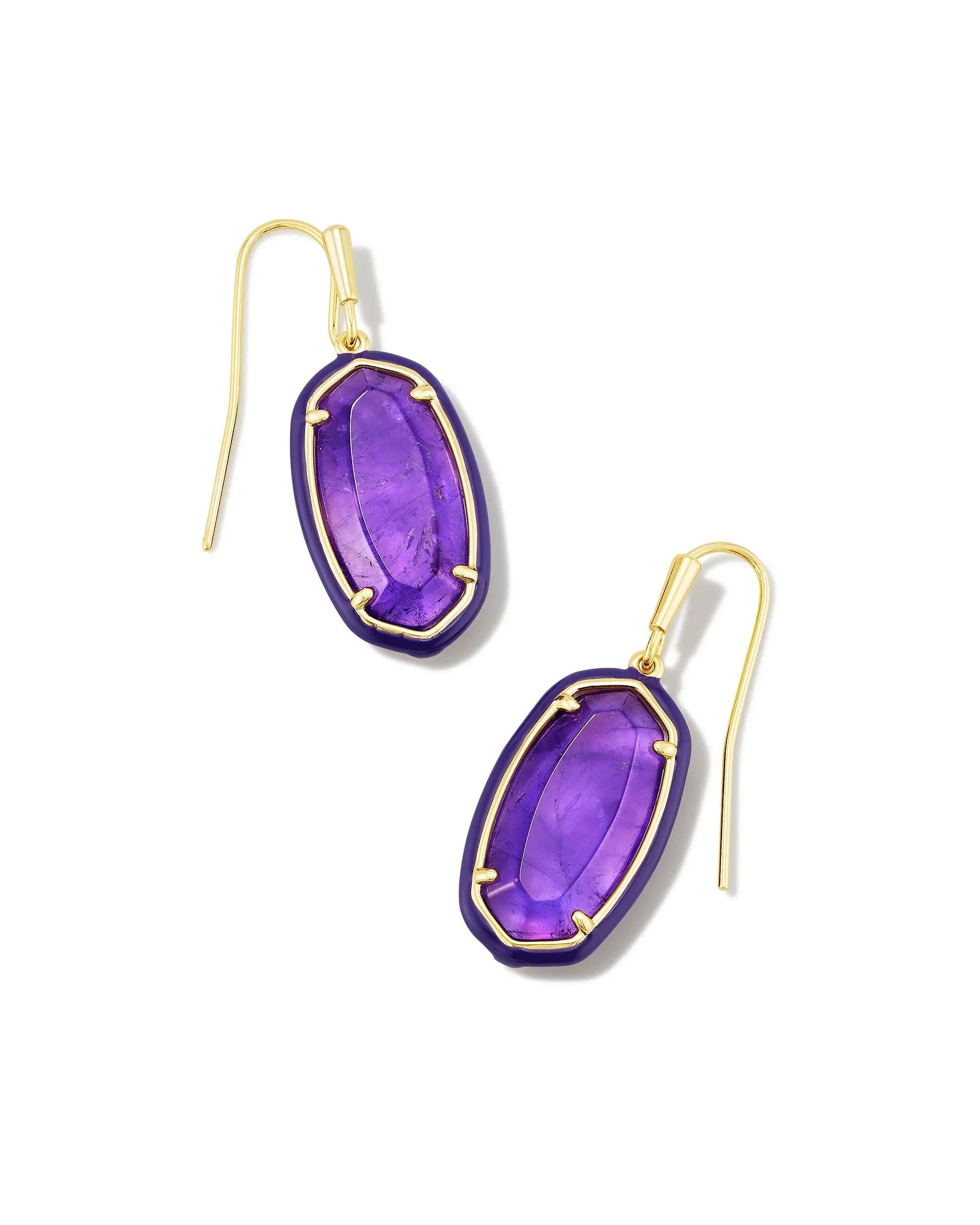 Dani Enamel Framed Drop Earring in Gold Amethyst