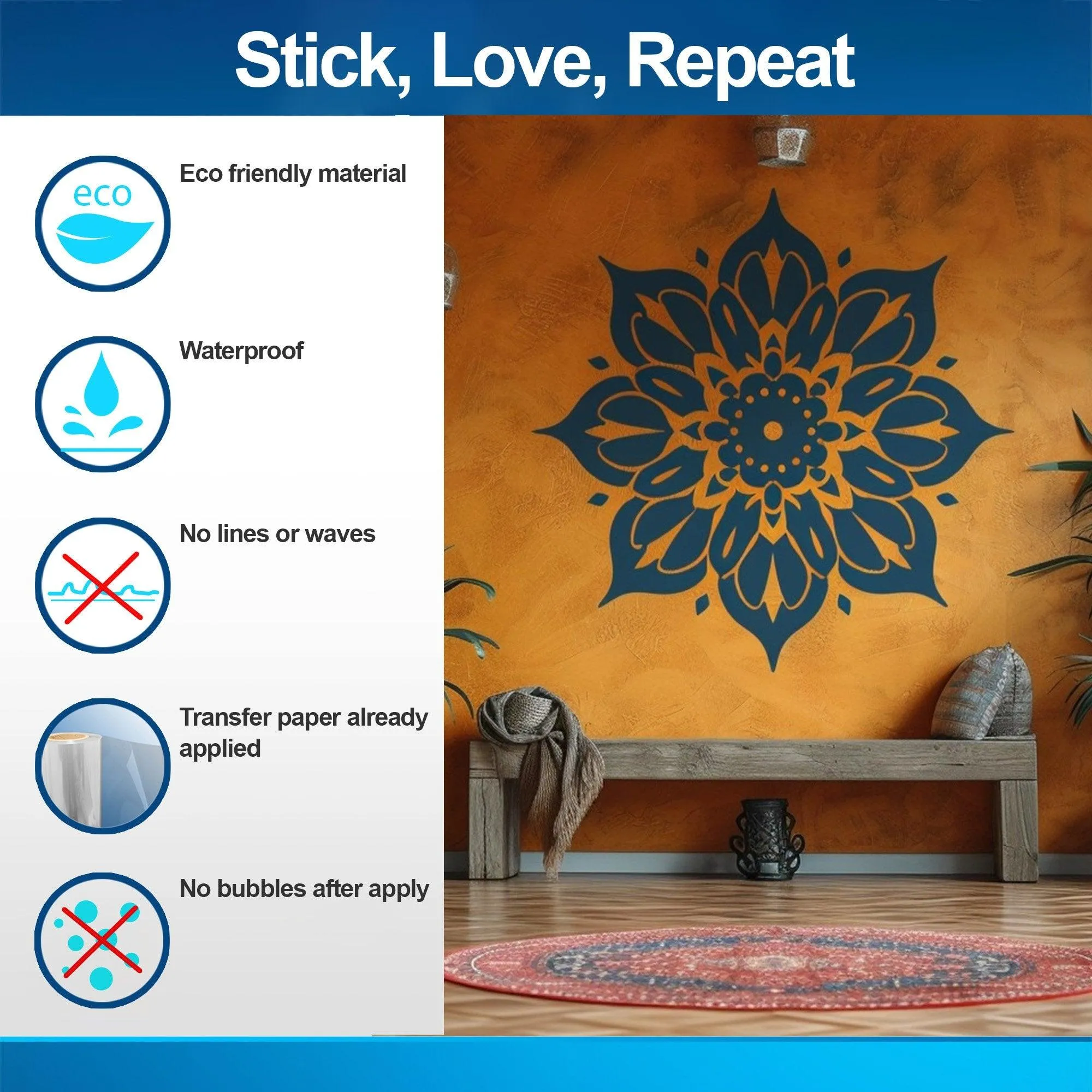 Elegant Mandala Wall Sticker - Symmetrical Design Vinyl Decal for Home and Studio