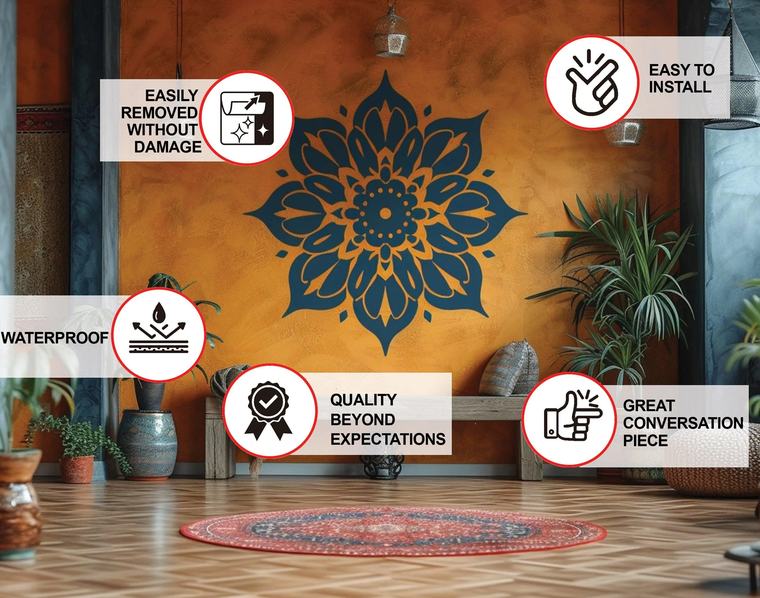 Elegant Mandala Wall Sticker - Symmetrical Design Vinyl Decal for Home and Studio