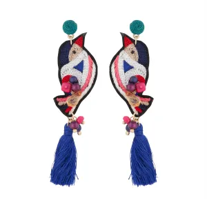 Embroidered Bird Tassel Earrings