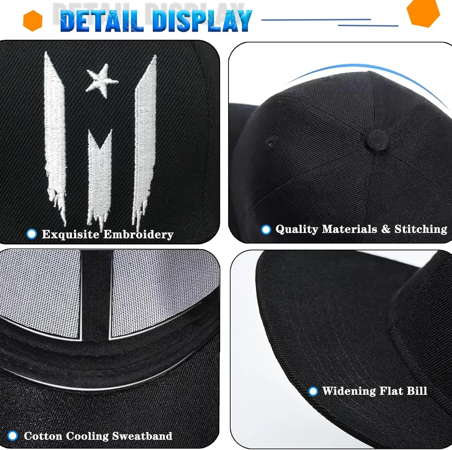 Embroidery Flat Bill Hats for Men Flat Brim Snapback Hats for Men Snap Back Mens Trucker Golf Hat