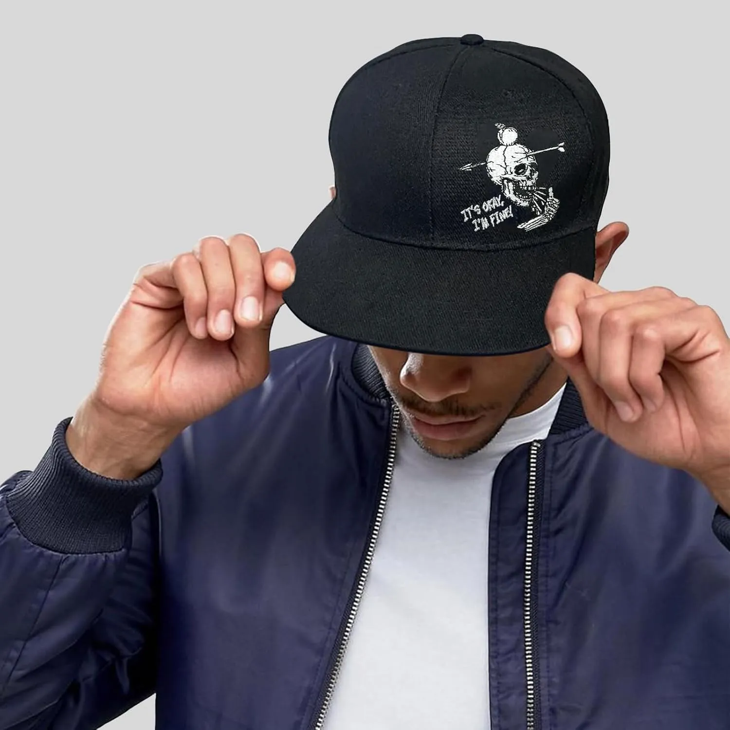 Embroidery Snapback Hats for Men Embroidered Flat Bill Brim Hats for Men