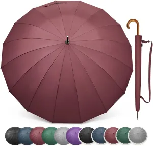 G4Free 54 Inch Large Windproof Umbrella for 2 Persons, 16 Ribs Auto Open Classic Wooden J Handle Cane Stick Golf Rain Umbrellas for Men Women Travel 120cm