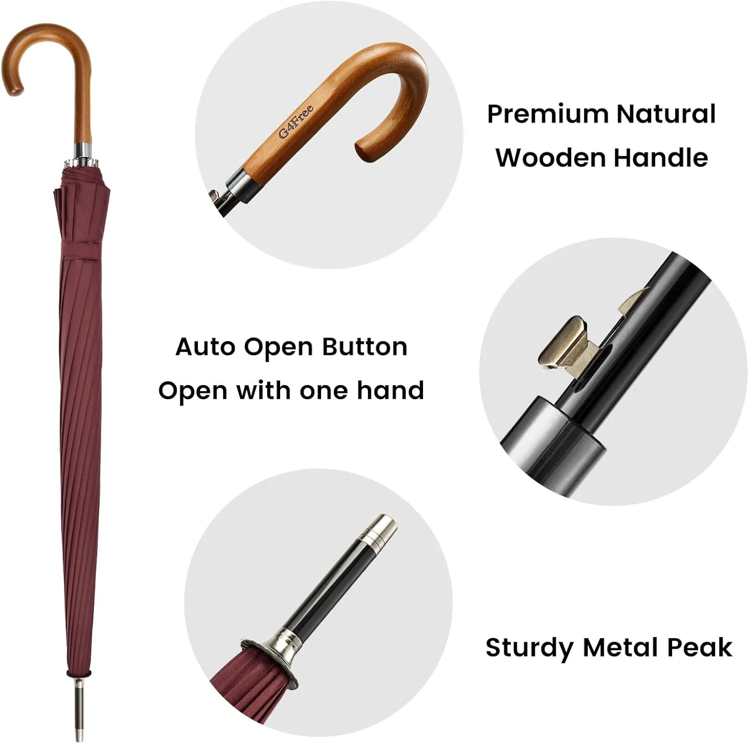 G4Free 54 Inch Large Windproof Umbrella for 2 Persons, 16 Ribs Auto Open Classic Wooden J Handle Cane Stick Golf Rain Umbrellas for Men Women Travel 120cm