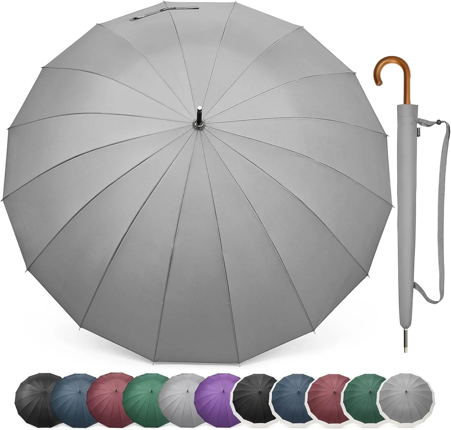 G4Free 54 Inch Large Windproof Umbrella for 2 Persons, 16 Ribs Auto Open Classic Wooden J Handle Cane Stick Golf Rain Umbrellas for Men Women Travel 120cm