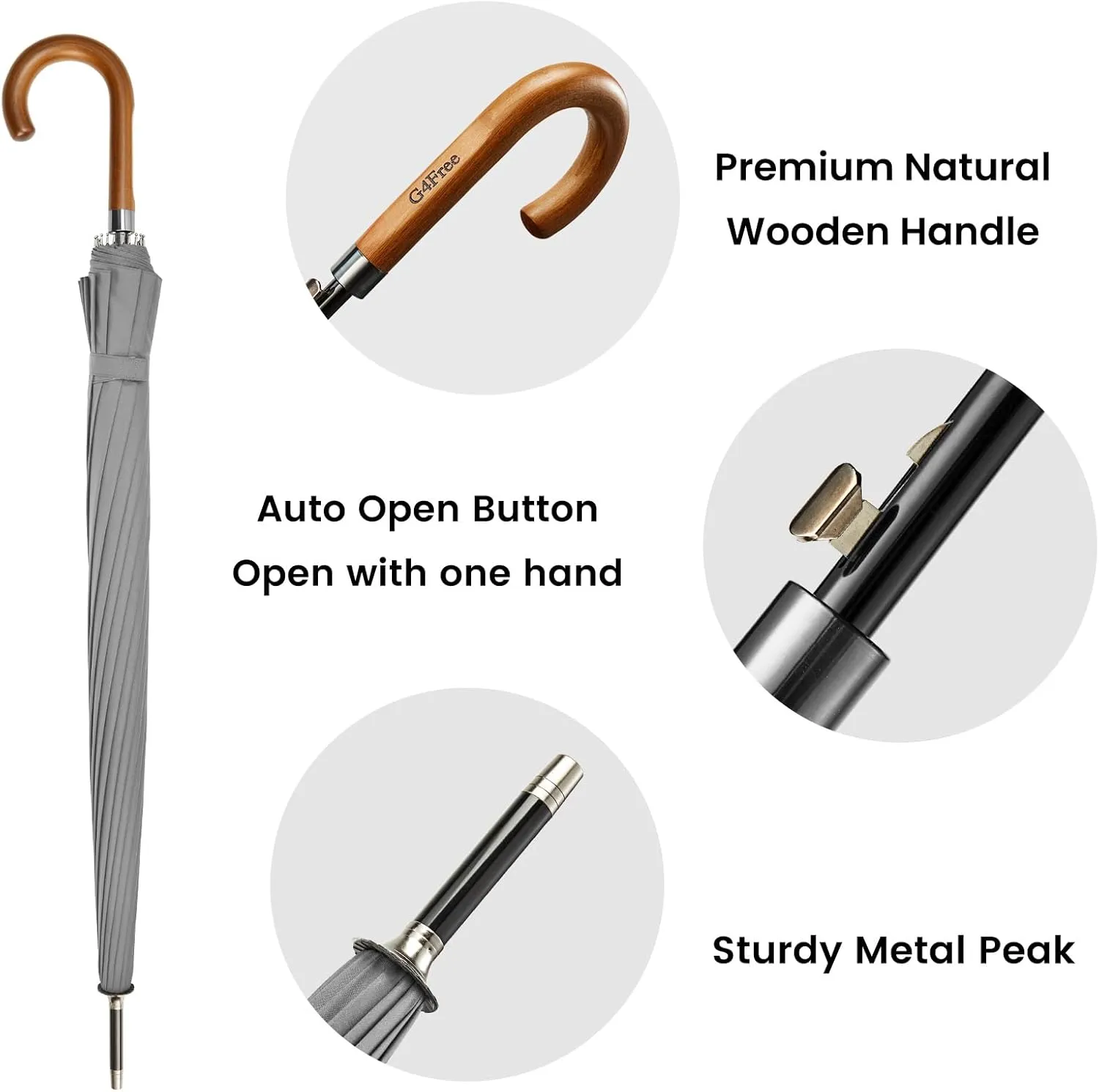 G4Free 54 Inch Large Windproof Umbrella for 2 Persons, 16 Ribs Auto Open Classic Wooden J Handle Cane Stick Golf Rain Umbrellas for Men Women Travel 120cm