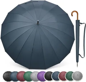 G4Free 54 Inch Large Windproof Umbrella for 2 Persons, 16 Ribs Auto Open Classic Wooden J Handle Cane Stick Golf Rain Umbrellas for Men Women Travel 120cm