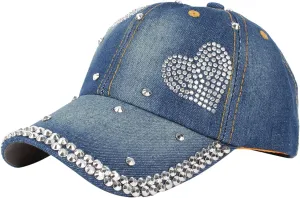 Hoce Fashion Rhinestone Denim Baseball Cap Studded Bling Hat for Women