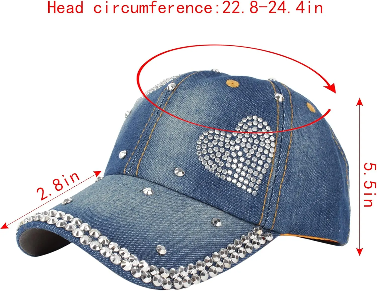 Hoce Fashion Rhinestone Denim Baseball Cap Studded Bling Hat for Women
