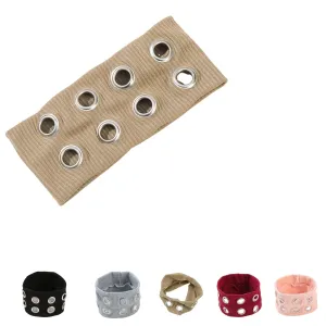Hollow Eyelet Elastic Headband,Studded Headband Punk Style Rivet,Eyelets Elastic Stretchy Casual Hair Accessory (Khaki, Adjustable)