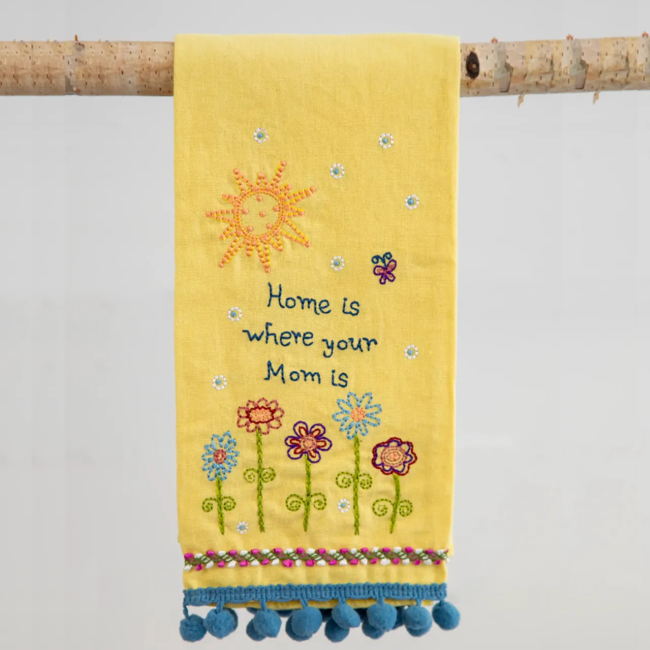 Home Is Where Your Mom Is Linen Embroidered Hand Towel