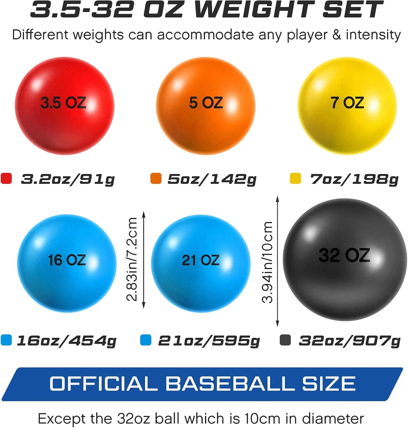 Hungdao 6 Pcs Weighted Plyo Training Balls Variable Plyo Weighted Balls Practice Weighted Baseball Weighted Ball Set for Throwing Pitching Power Improving Accessories, 6 Colors