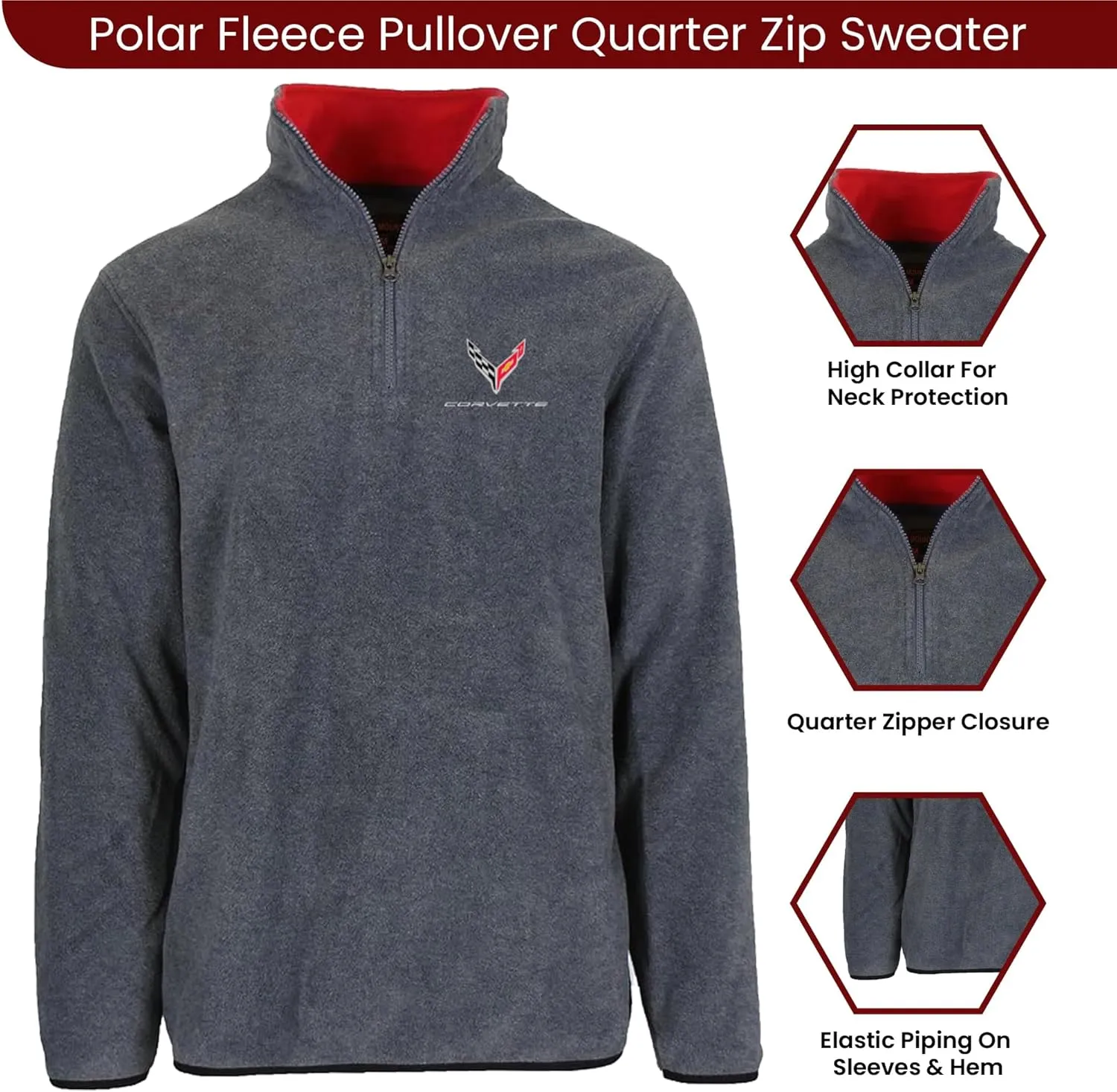 JH Design Mens Chevy Corvette C8 Quarter Zip Fleece Sweatshirt 2 Colors