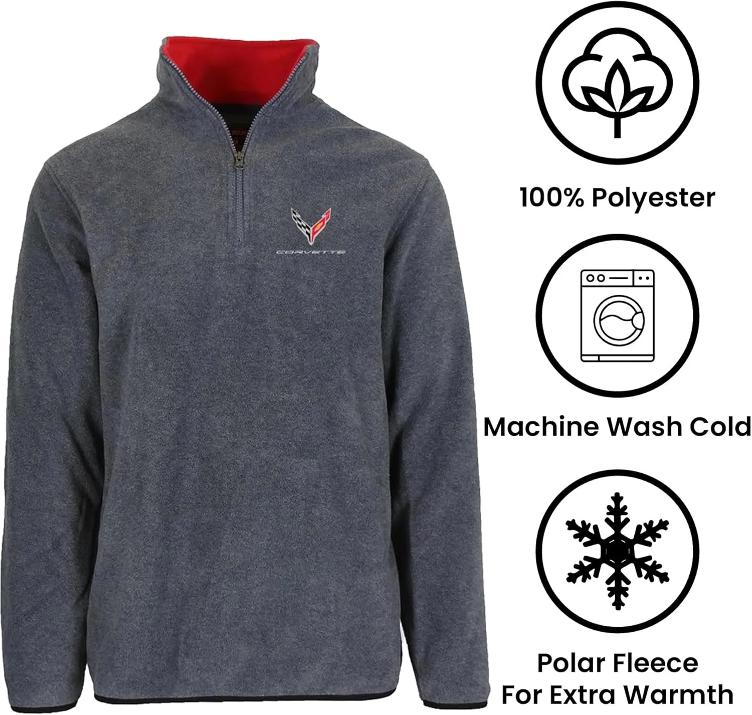 JH Design Mens Chevy Corvette C8 Quarter Zip Fleece Sweatshirt 2 Colors