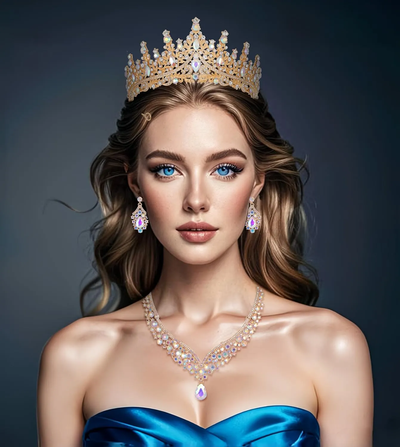 Kamirola Tiaras and Crowns for Women,Tiaras Earrings Necklace, Crystal Bridal Jewelry Set, Costume Party Halloween Prom Pageant Jewelry for Women (TR28)