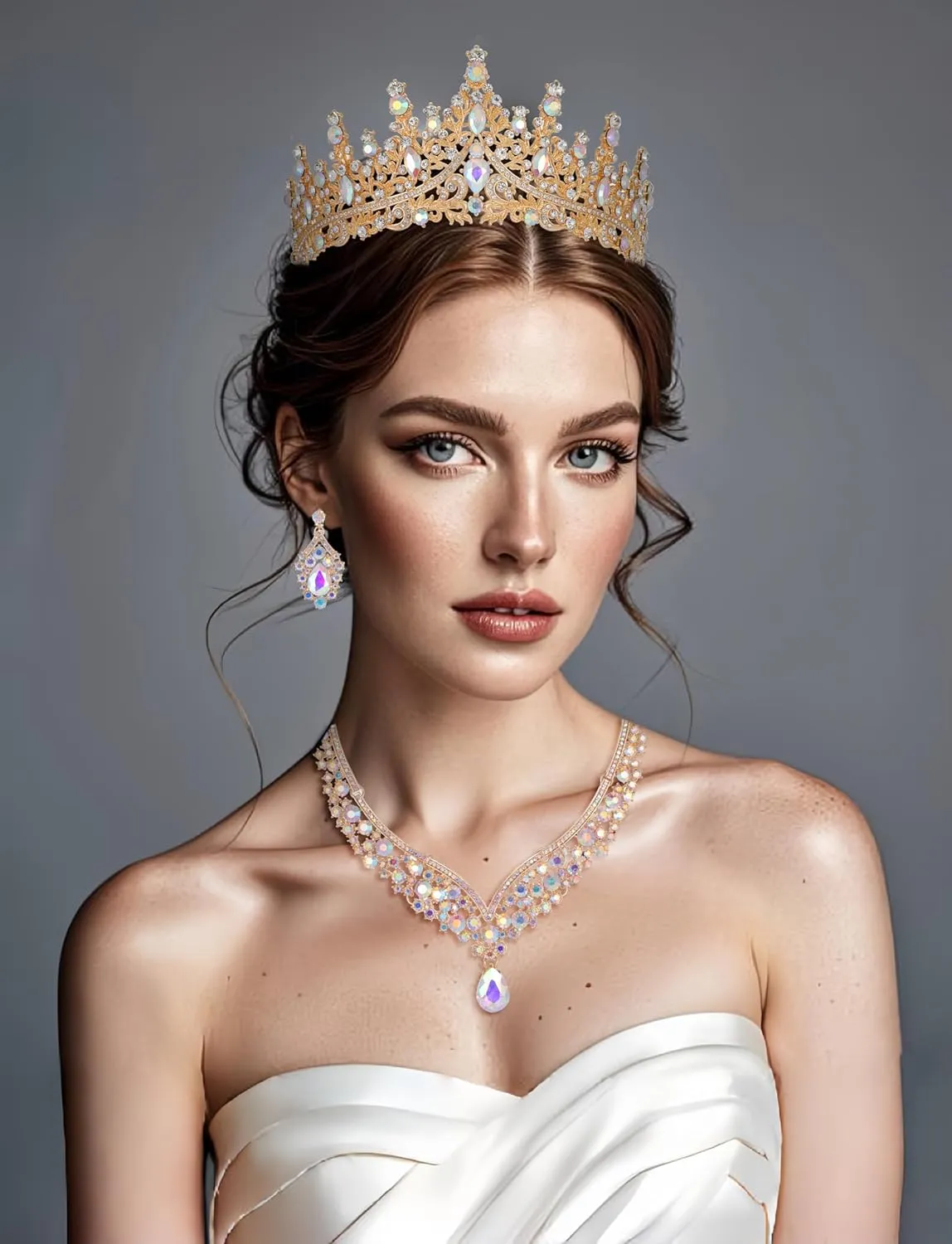Kamirola Tiaras and Crowns for Women,Tiaras Earrings Necklace, Crystal Bridal Jewelry Set, Costume Party Halloween Prom Pageant Jewelry for Women (TR28)
