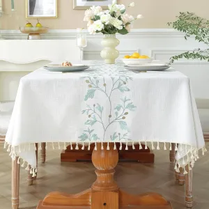 Laolitou Cotton Linen Waterproof Tablecloth for Dining Rustic Farmhouse Kitchen Rectangle Table Cloth Coffee Table Cover, Beige, Green Coffee Flower, 55x55 Inch