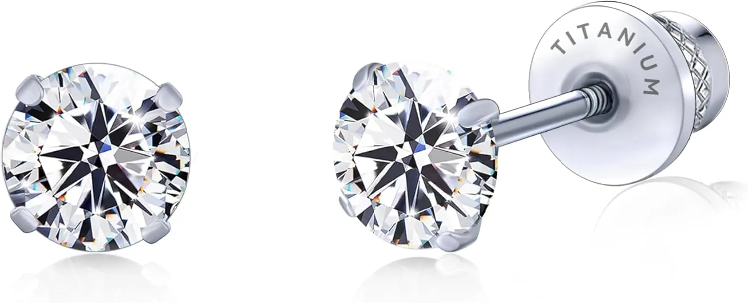 Limerencia Hypoallergenic G23 Implant Grade Titanium Screw Back Earrings Tragus 20G Helix F136 Piercing Post for Sensitive Ears Simulated Diamond Cartilage
