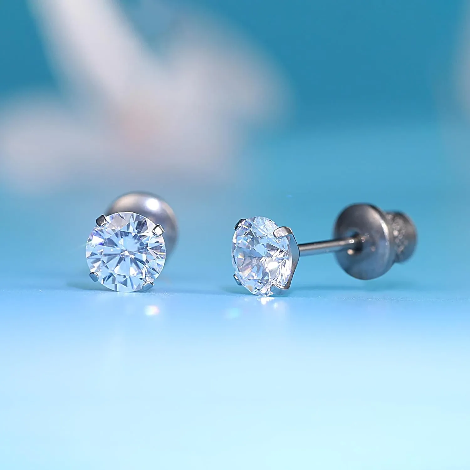 Limerencia Hypoallergenic G23 Implant Grade Titanium Screw Back Earrings Tragus 20G Helix F136 Piercing Post for Sensitive Ears Simulated Diamond Cartilage