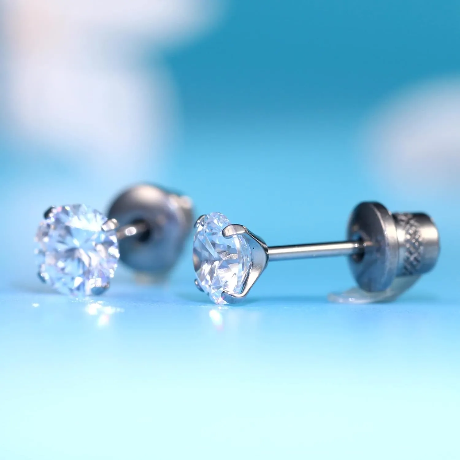 Limerencia Hypoallergenic G23 Implant Grade Titanium Screw Back Earrings Tragus 20G Helix F136 Piercing Post for Sensitive Ears Simulated Diamond Cartilage