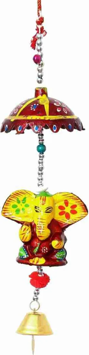 Mausam Arts Paper Mache Decorative Wind Chime Hanging Ganesha Yellow Color Full Door, Wall Hanging for Home, Temple, Event Decoration