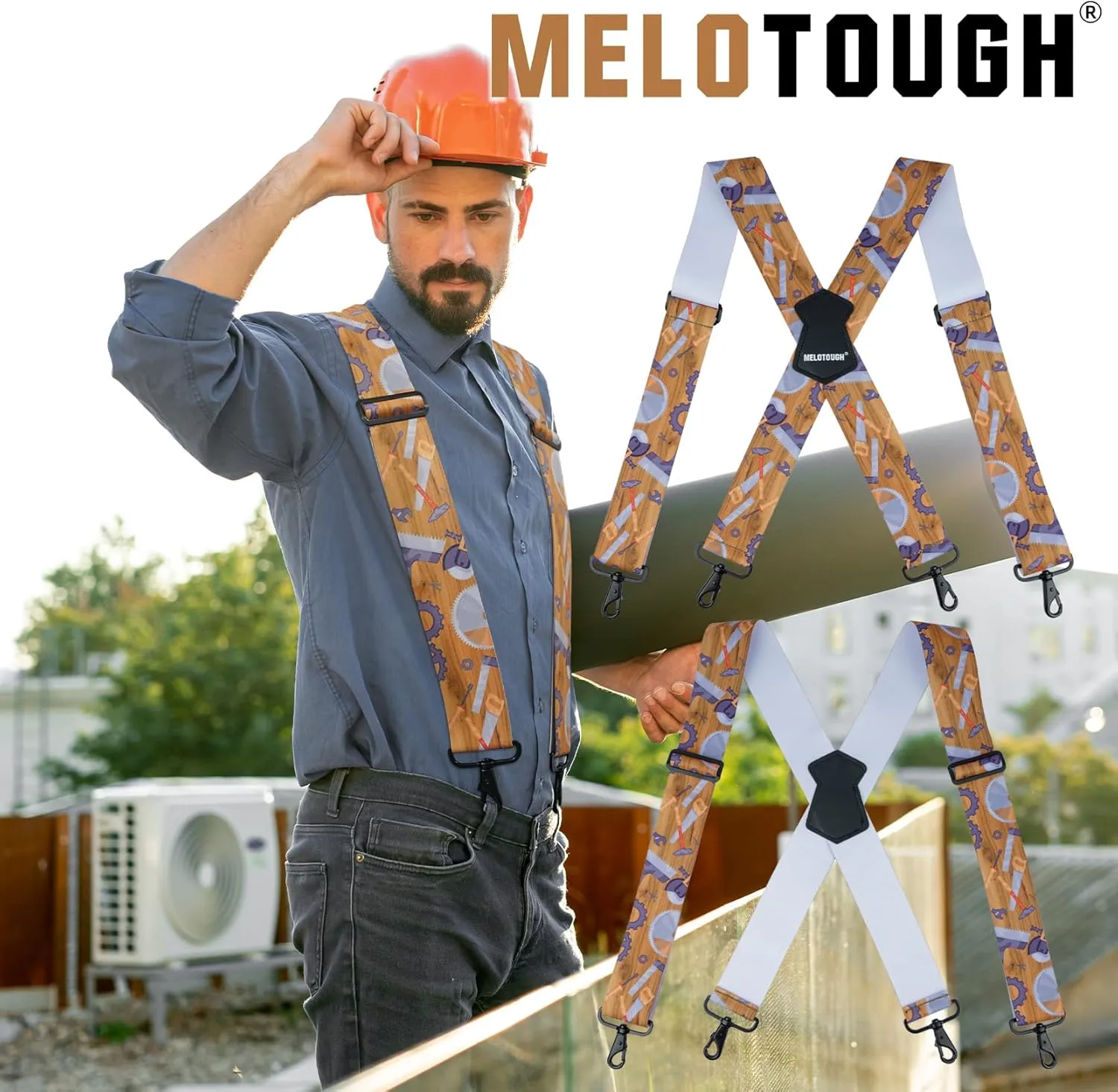 MELOTOUGH Men's Suspender 1.5/2 Inch Wide Suspenders Full Elastic X Back Suspender with Snap Hooks