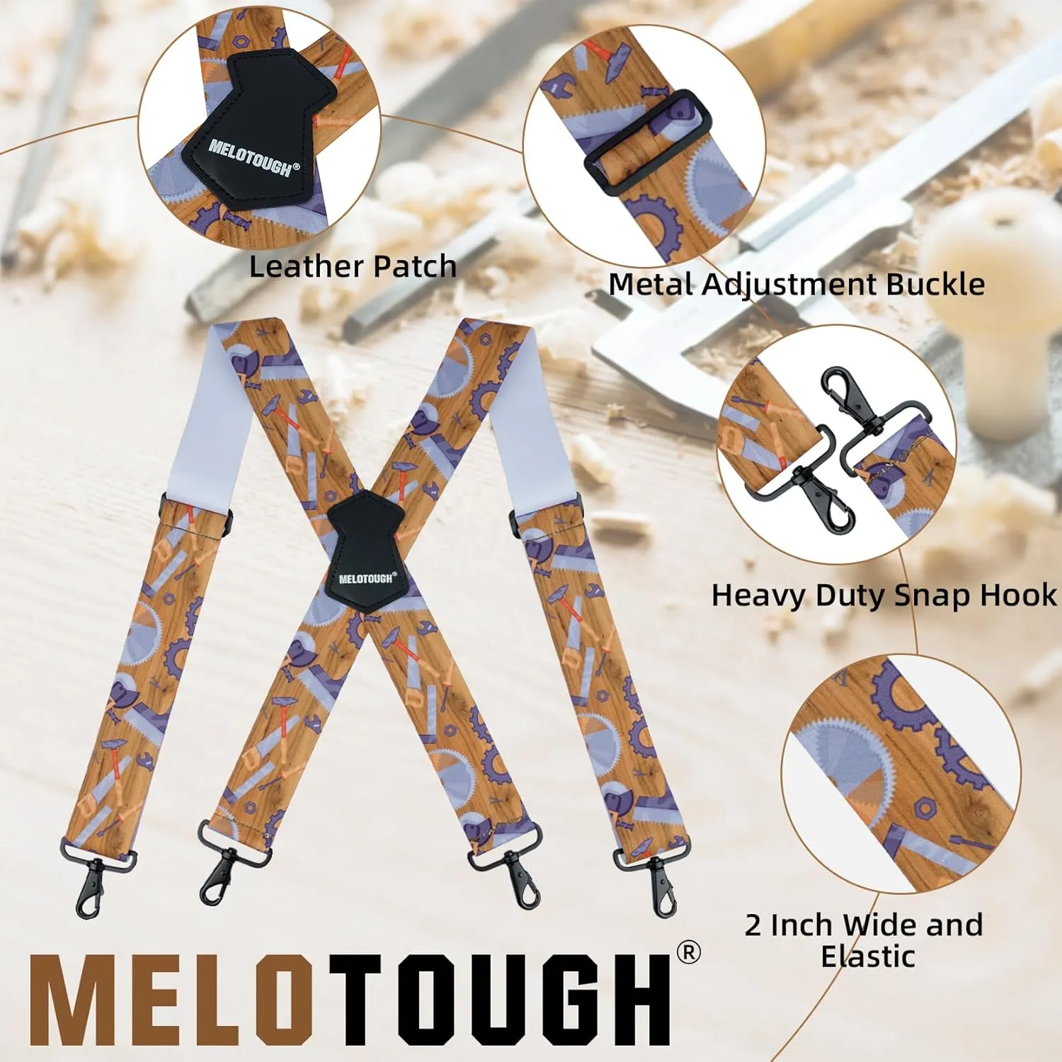 MELOTOUGH Men's Suspender 1.5/2 Inch Wide Suspenders Full Elastic X Back Suspender with Snap Hooks