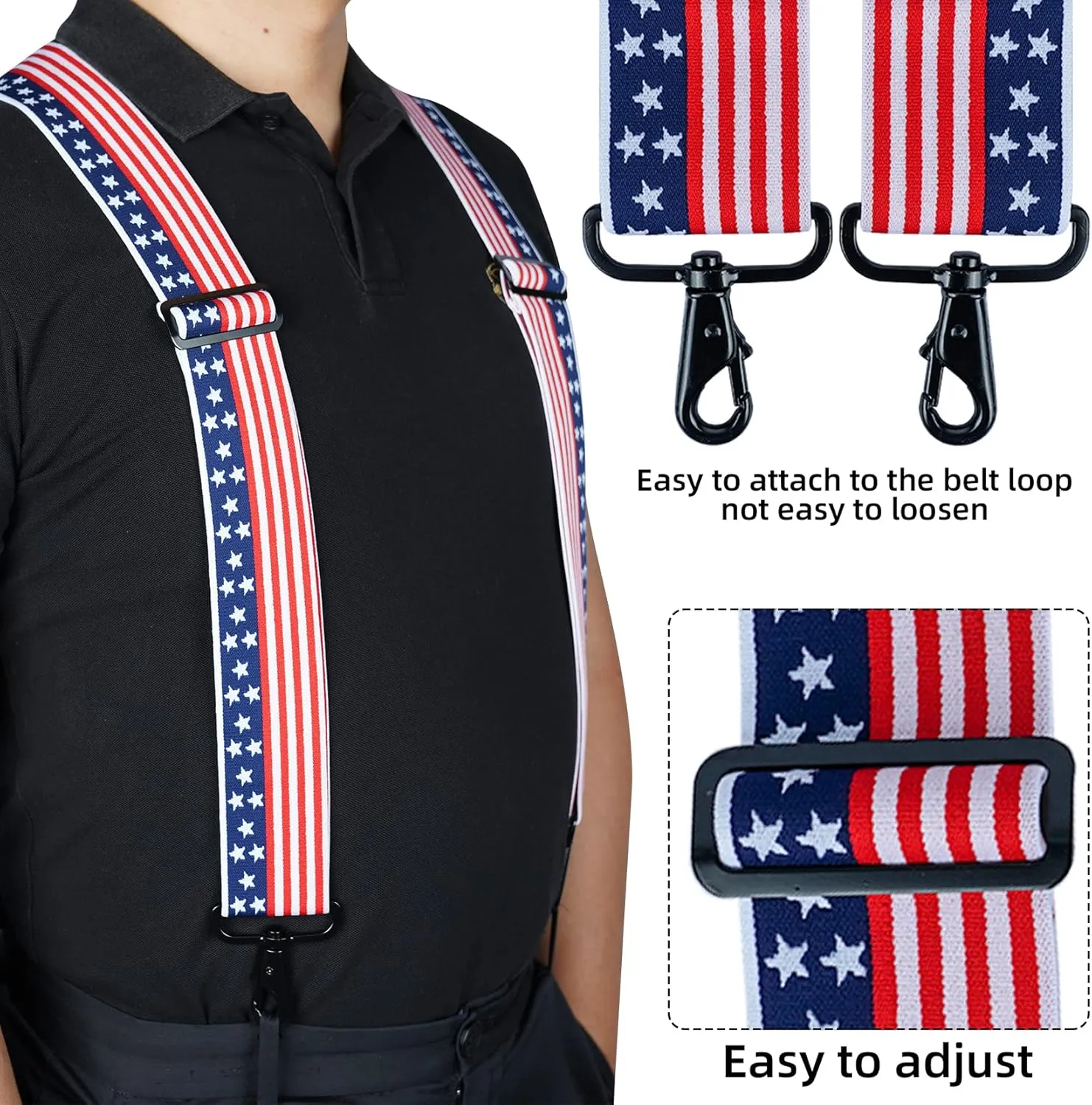 MELOTOUGH Men's Suspender 1.5/2 Inch Wide Suspenders Full Elastic X Back Suspender with Snap Hooks