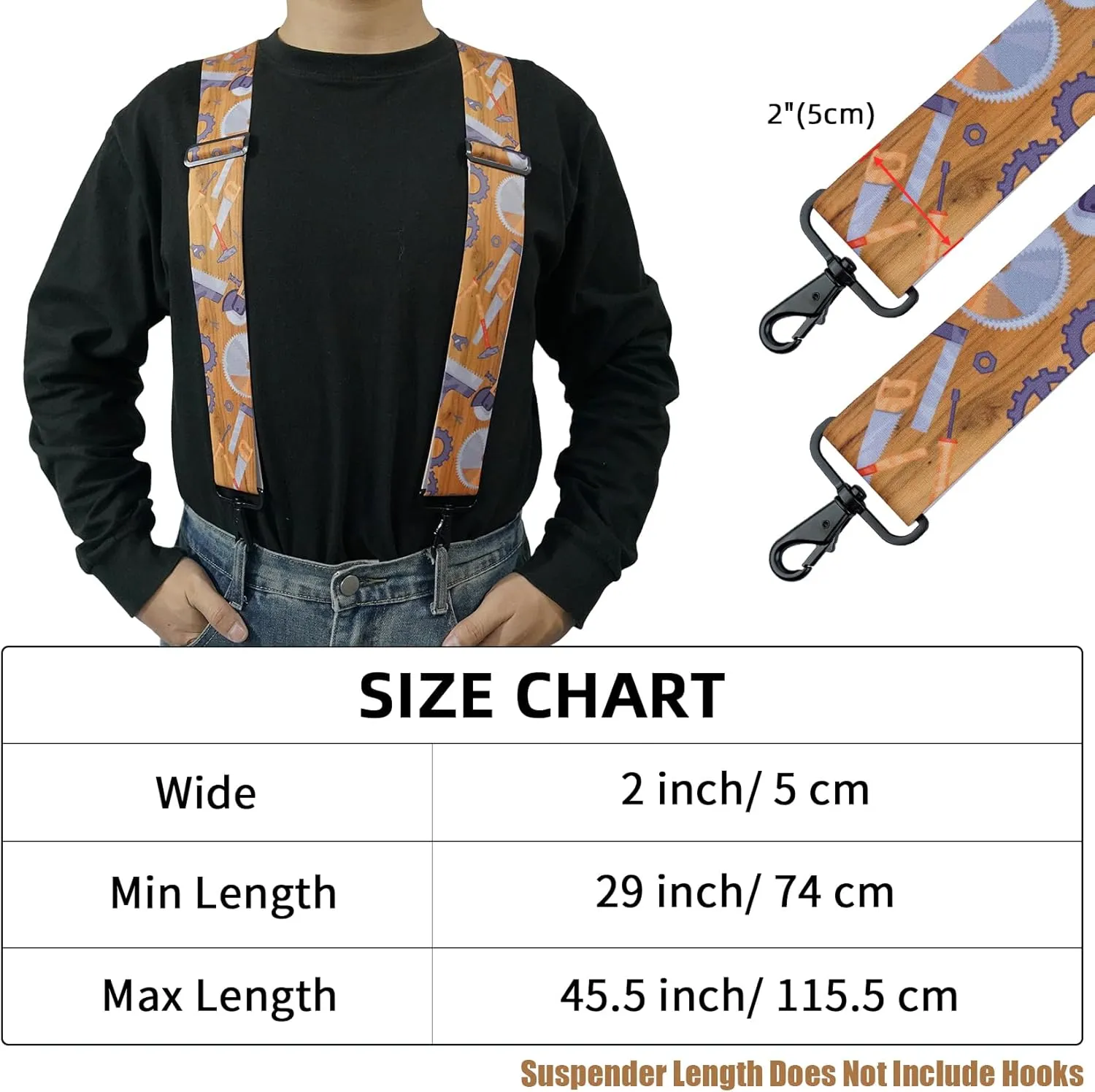 MELOTOUGH Men's Suspender 1.5/2 Inch Wide Suspenders Full Elastic X Back Suspender with Snap Hooks