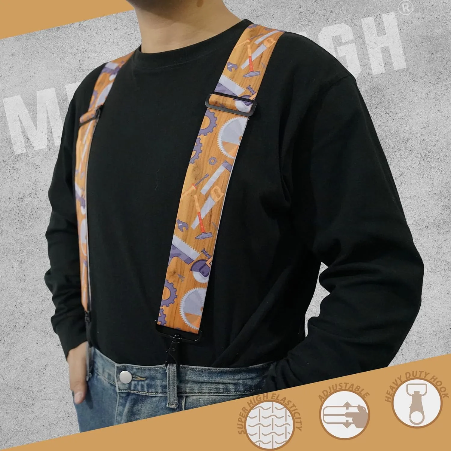 MELOTOUGH Men's Suspender 1.5/2 Inch Wide Suspenders Full Elastic X Back Suspender with Snap Hooks