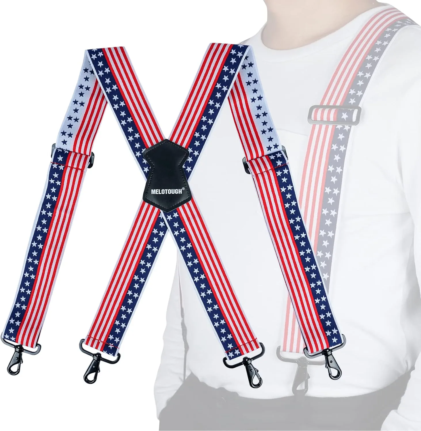 MELOTOUGH Men's Suspender 1.5/2 Inch Wide Suspenders Full Elastic X Back Suspender with Snap Hooks