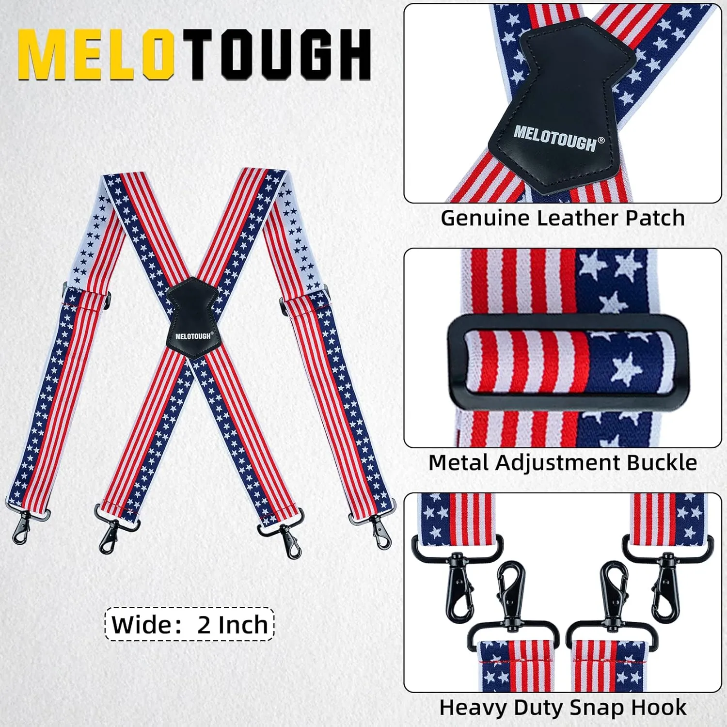 MELOTOUGH Men's Suspender 1.5/2 Inch Wide Suspenders Full Elastic X Back Suspender with Snap Hooks